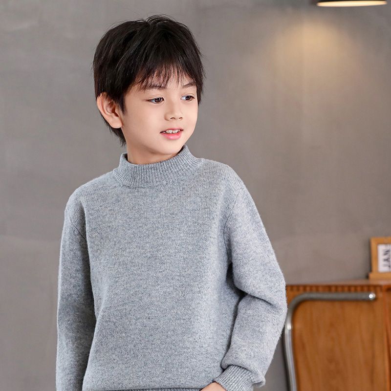 24秋冬100%纯羊毛衫儿童半高领男孩女孩童针织衫打底中大童毛衣
