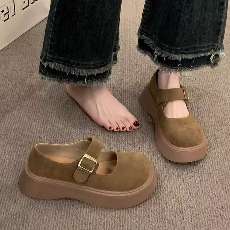 2025春季新款女士单鞋女鞋子中跟多巴胺圆头鞋子松糕底小皮鞋