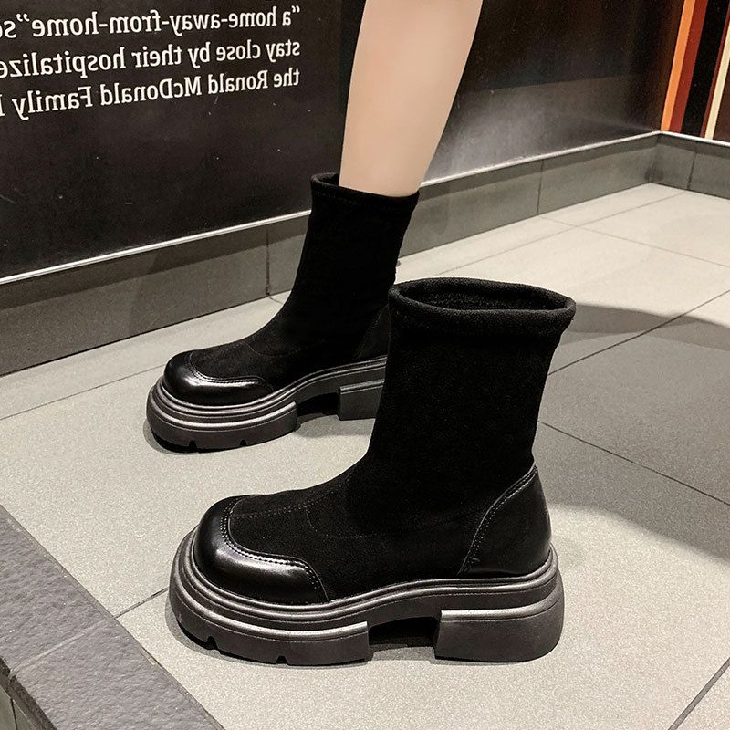 弹力瘦瘦靴复古英伦风马丁靴切尔西单鞋子2025新款秋冬厚底短靴女