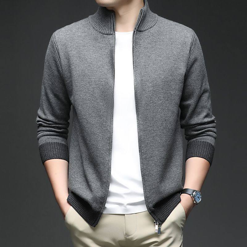 男士羊毛衫开衫秋冬长袖时尚立领拉链衫潮流爸爸装休闲针织衫外套,男装,羊绒开衫,淘宝优惠券,粉丝福利购,淘宝优惠卷