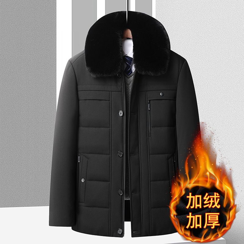 冬季新款中老年棉服男休闲加绒加厚男士棉衣爸爸男装可脱卸领外套