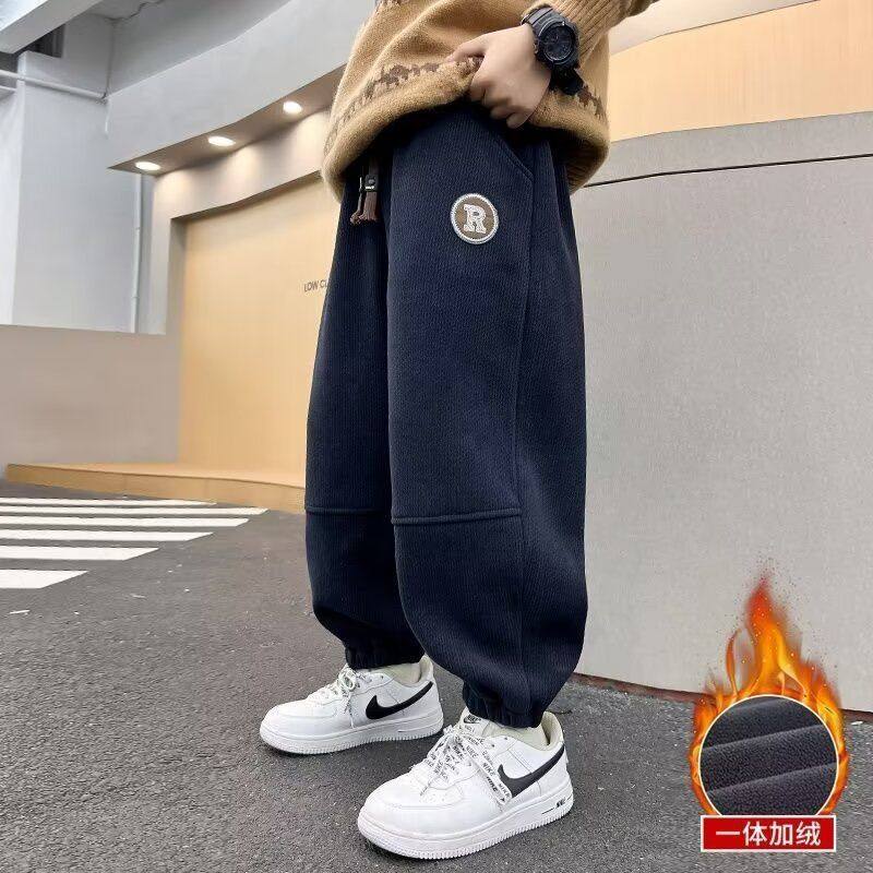 男童冬季加绒裤子秋冬新款儿童棉运动裤一体绒中大童厚卫裤潮