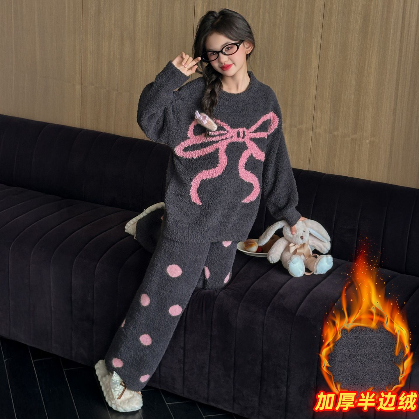 儿童睡衣女孩珊瑚绒冬2025新款女童冬季法兰绒家居服大童加绒加厚