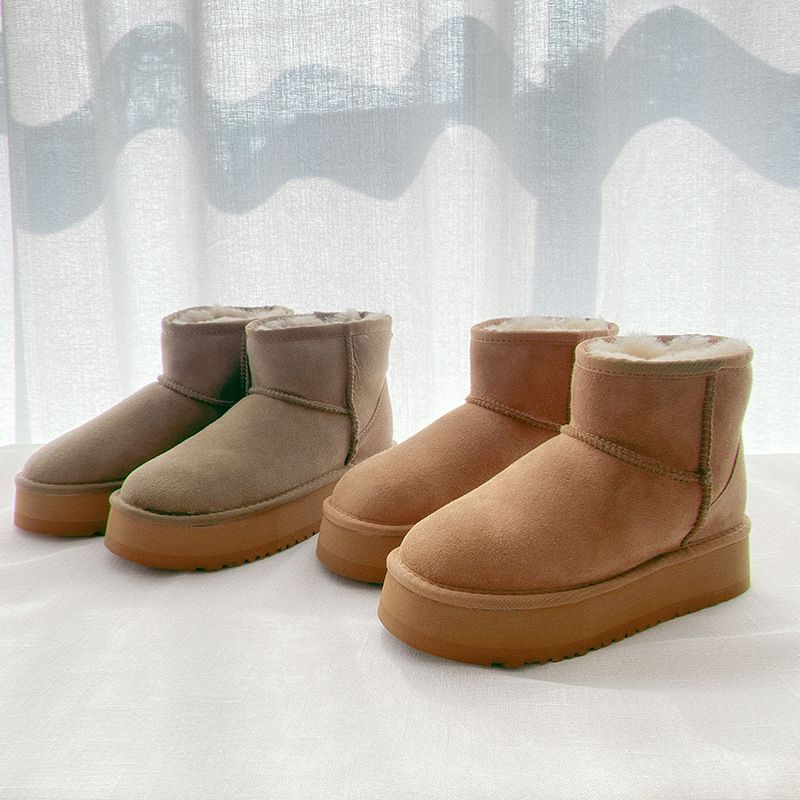 厚底雪地靴女皮毛一体防滑增高外穿女靴秋冬保暖松糕跟短筒冬鞋