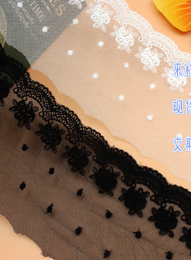 特惠DIY手工三朵玫瑰现货蕾丝花边婚纱辅料黑色网纱刺绣宽10厘米