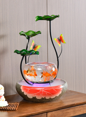 小型循环流水喷泉创意鱼缸装饰招财客厅玄关电视柜旁桌面加湿摆件
