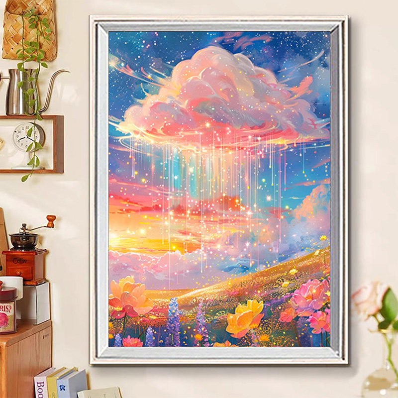 云朵彩虹雨2026新款钻石画满钻梦幻风景手工5d贴钻客厅卧室十字绣,居家布艺,钻石绣,淘宝优惠券,粉丝福利购,淘宝优惠卷