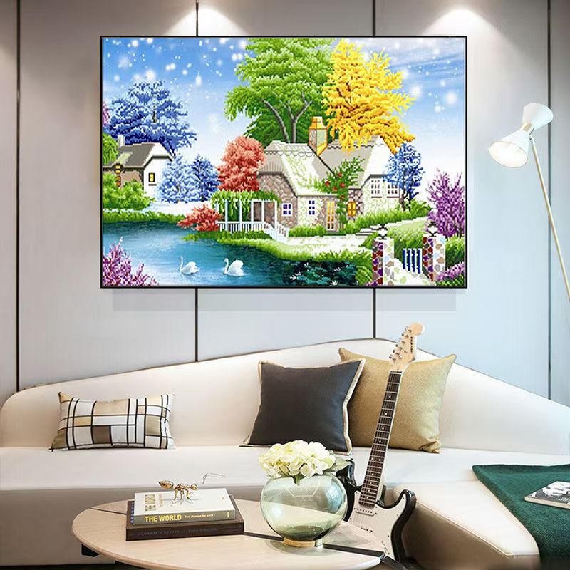 2025新款钻石画风景小屋客厅手工diy贴钻十字绣满钻高难度钻石绣