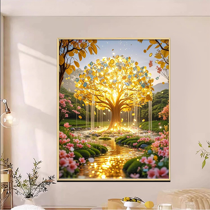 钻石画新款满钻招财好运黄金树点钻diy手工卧室玄关挂墙装饰画图片