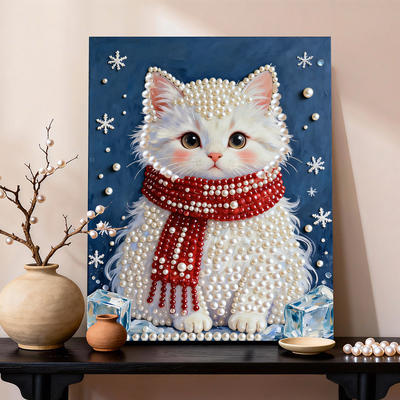 2026新款DIY钻石珍珠画 冰蓝花小猫 高级客厅立体摆台装饰画礼物