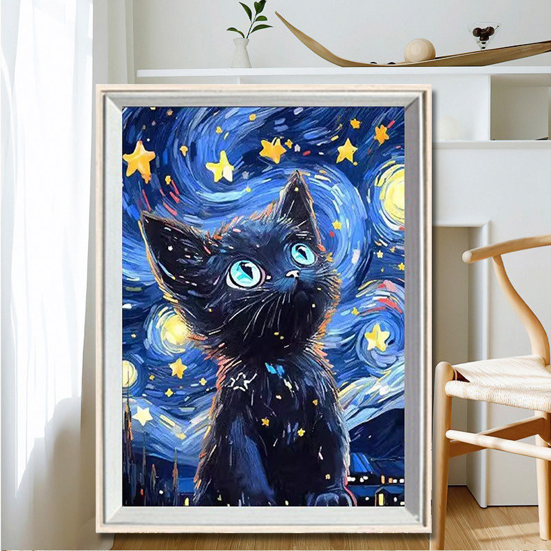 梵高星空钻石画可爱猫咪满钻十字绣2025新款客厅治愈系儿童贴钻画,居家布艺,钻石绣,淘宝优惠券,粉丝福利购,淘宝优惠卷