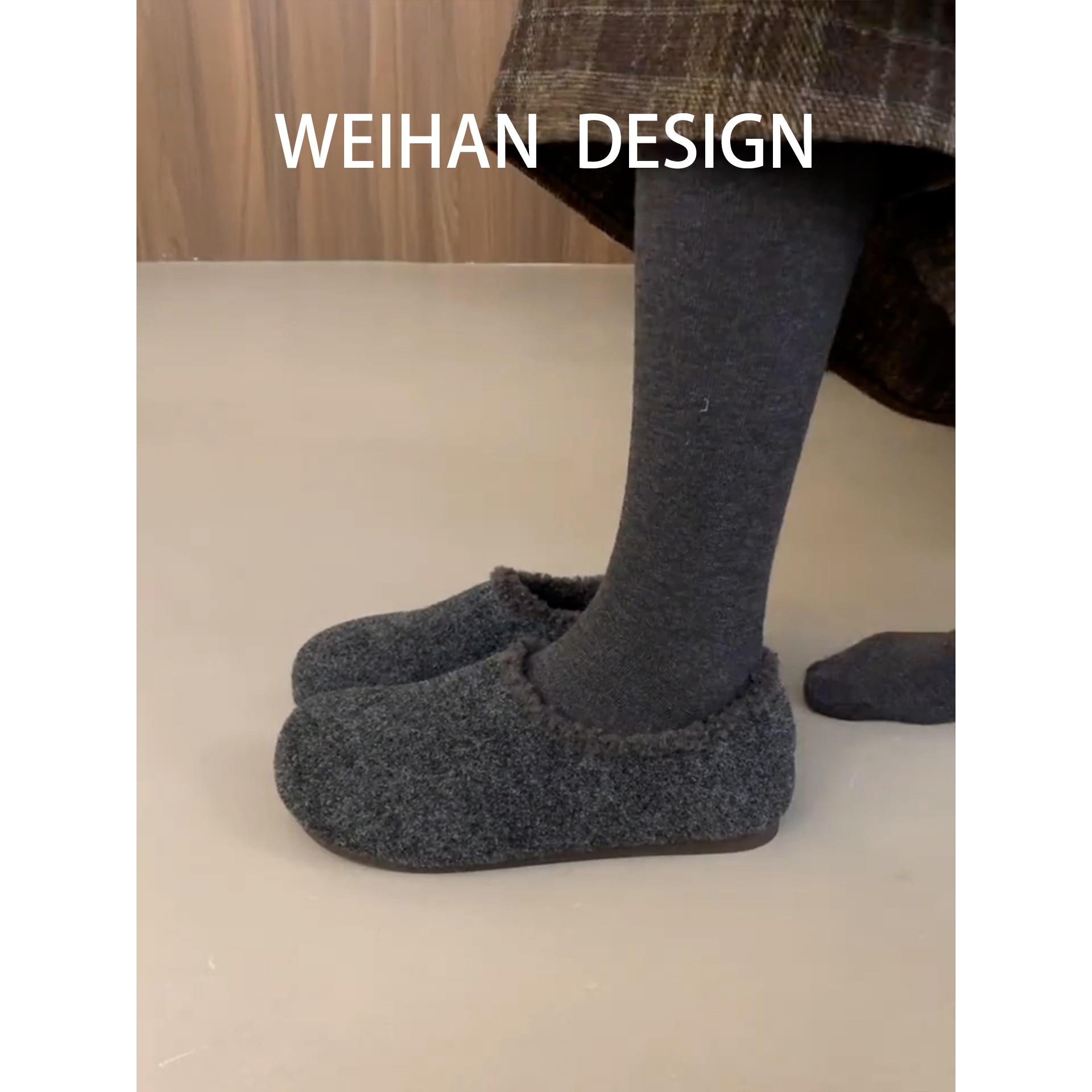 羊皮版！灰色平底勃肯鞋女外穿加绒保暖毛毛鞋复古一脚蹬豆豆棉鞋