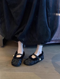 仙女风！法式玛丽珍毛毛鞋女2025新款秋冬加绒黑色平底单鞋配裙子
