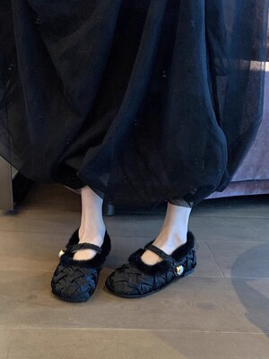 仙女风！法式玛丽珍毛毛鞋女2025新款秋冬加绒黑色平底单鞋配裙子