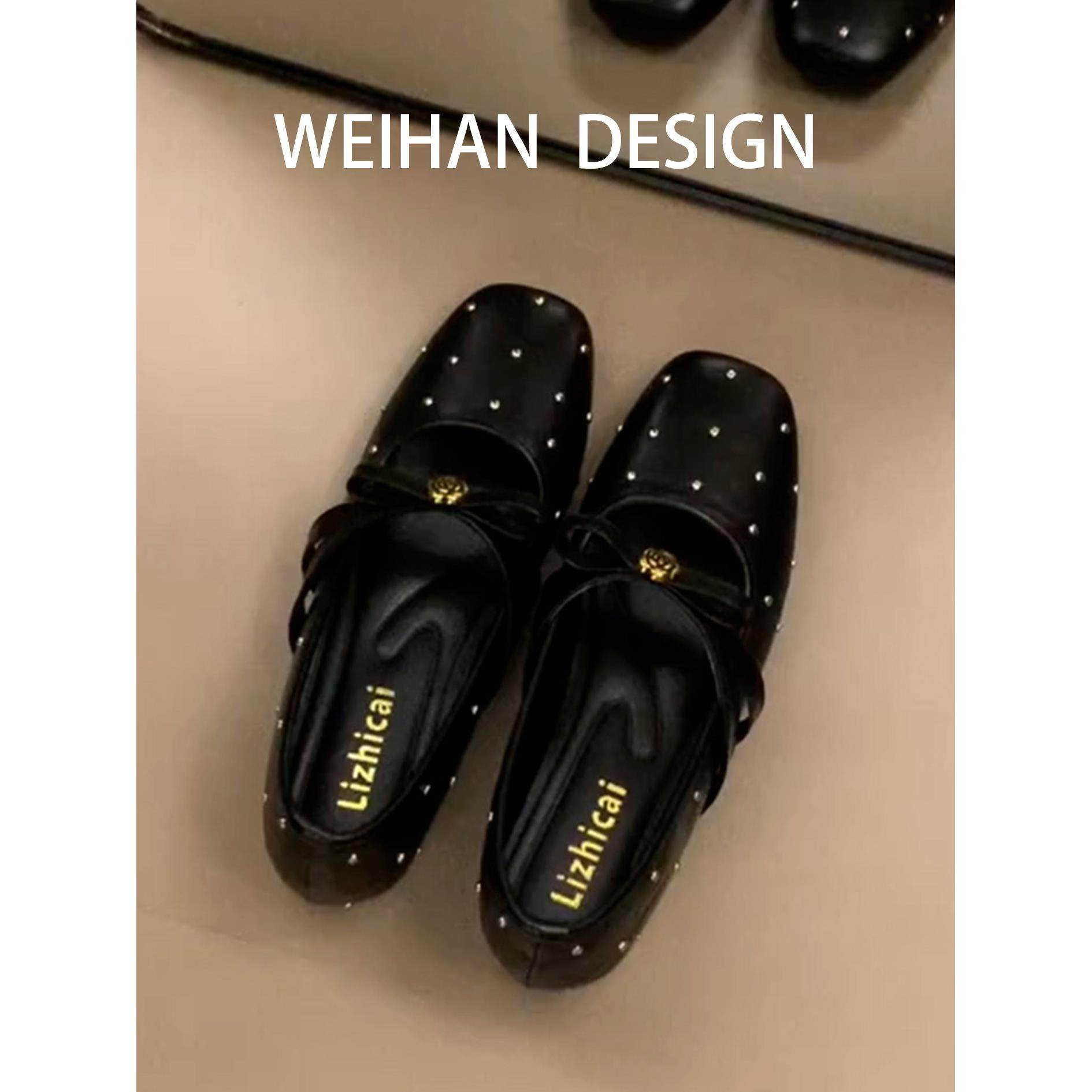 羊皮版！黑色复古山茶花玛丽珍鞋女铆钉圆点法式小香风内增高单鞋,女鞋,玛丽珍鞋,淘宝优惠券,粉丝福利购,淘宝优惠卷