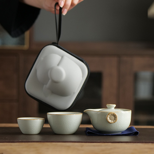 汝窑旅行茶具便携式 备 茶具套装 快客杯茶杯一壶二杯户外露营喝茶装