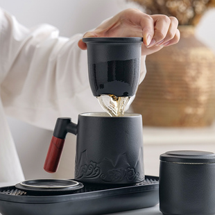 陶瓷泡茶杯子水杯茶水分离带盖家用简约办公室茶道喝茶杯礼品定制