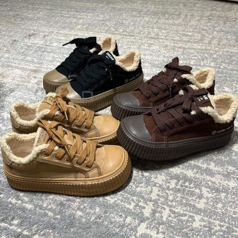 35-43码冬季加绒芒果头帆布鞋女板鞋二棉鞋41-42大码女鞋胖脚宽肥