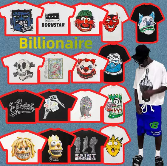 High-End Billionaire American Street Retro High-Street Batwing Sleeve Short-Sleeve Hip-Hop Casual Loose T-Shirt