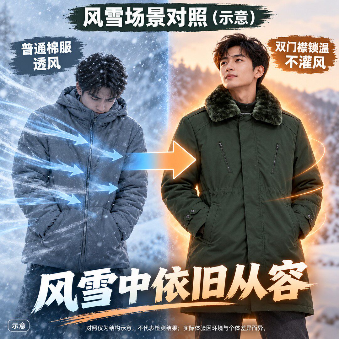 2026新款军大衣男款冬季加厚中长款军绿防风防寒东北棉大衣大棉袄