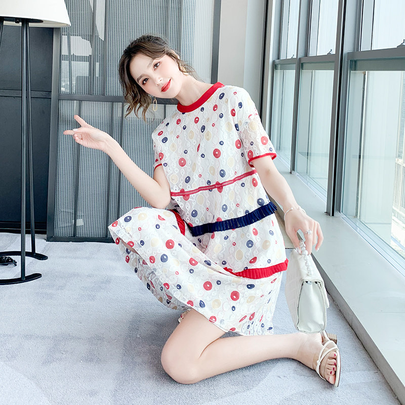 波点法式连衣裙女夏2020年新款直筒气质显瘦中长款裙子夏季天女装