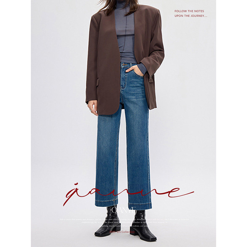 复古蓝直筒牛仔裤女2025新款秋季高腰显瘦垂感宽松百搭小个子裤子,女装/女士精品,牛仔裤,淘宝优惠券,粉丝福利购,淘宝优惠卷