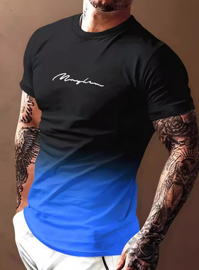 来图定制跨境外贸亚马逊速卖通热卖欧美男装青年运动印花3DT恤短