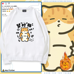 暂时胖减肥小猫可爱男女生秋冬季休闲百搭宽松圆领加绒卫衣LN