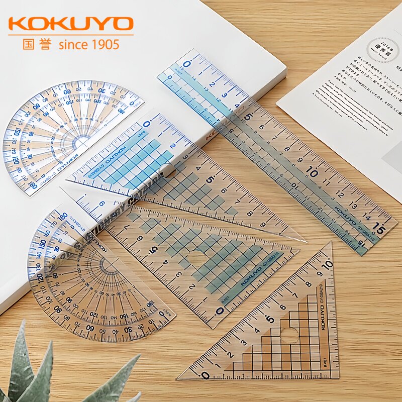 日本KOKUYO国誉尺子套装学生文具直尺15cm三角板尺半圆尺创意软小学生套尺三角尺韩国简约四件套