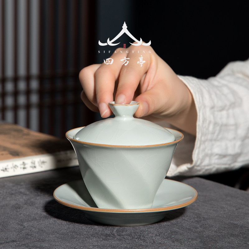盖碗三才茶碗茶杯创意几何茶具冰裂汝窑汝瓷家用泡茶功夫茶具