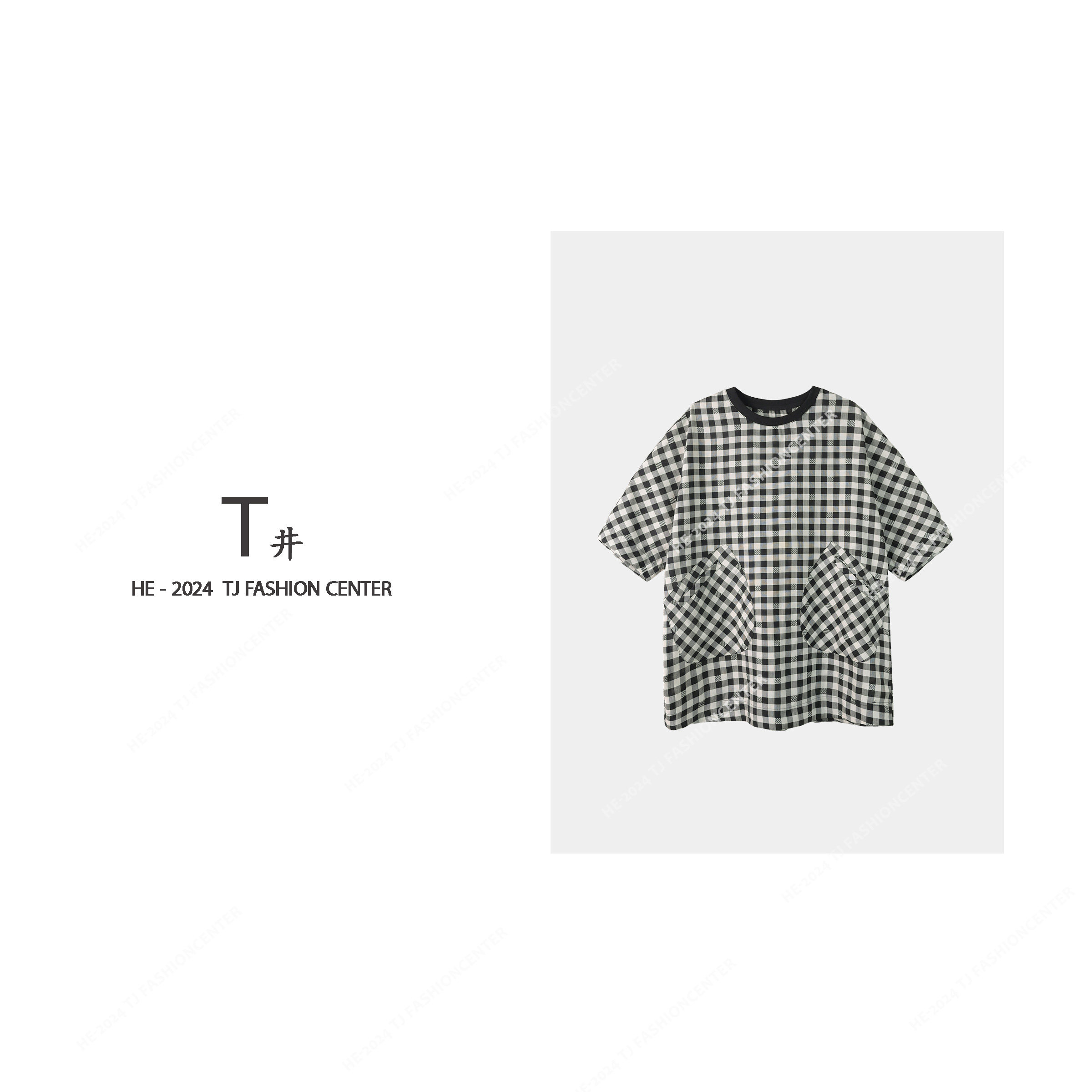 T井姐妹【空白格】新款休闲百搭夏季黑白格子短袖LYQ2405-24037-1