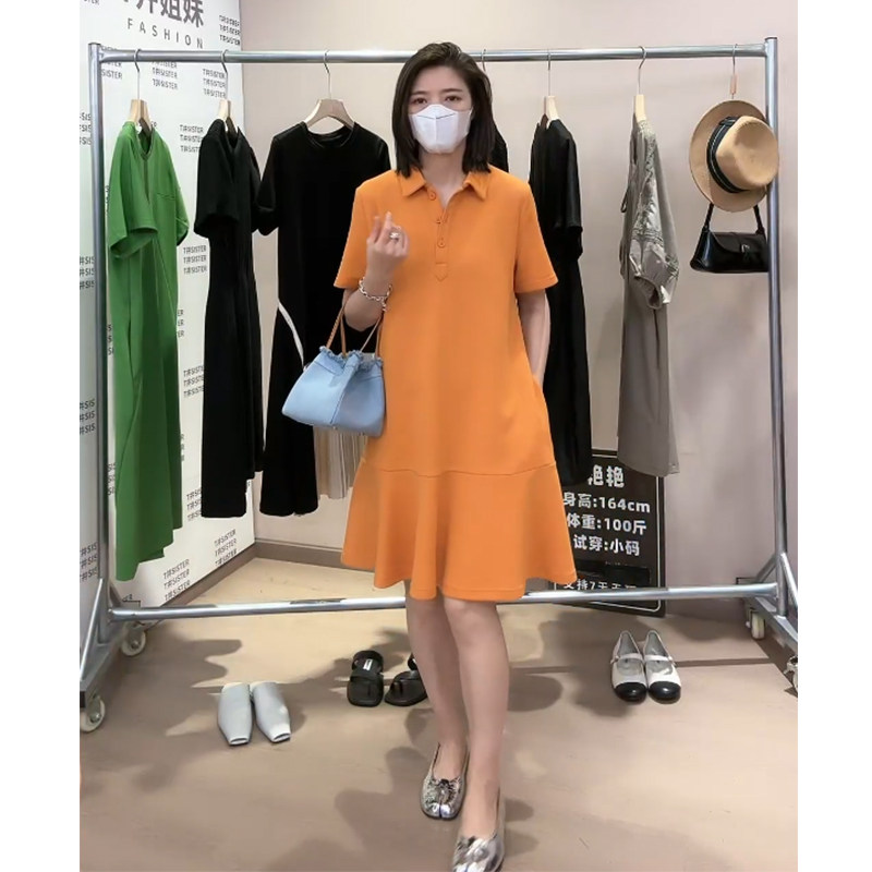 T井姐妹【橙风破浪】休闲简约通勤风polo领宽松显瘦连衣裙夏季女