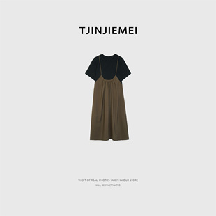 T井姐妹【恋夏】设计感时尚减龄假两件连衣裙LYQ2606-TJ898