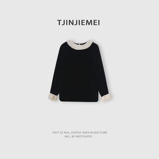 TJ646 设计感精致刺绣真丝丝绒气质T恤TX2601 T井姐妹 颜如玉