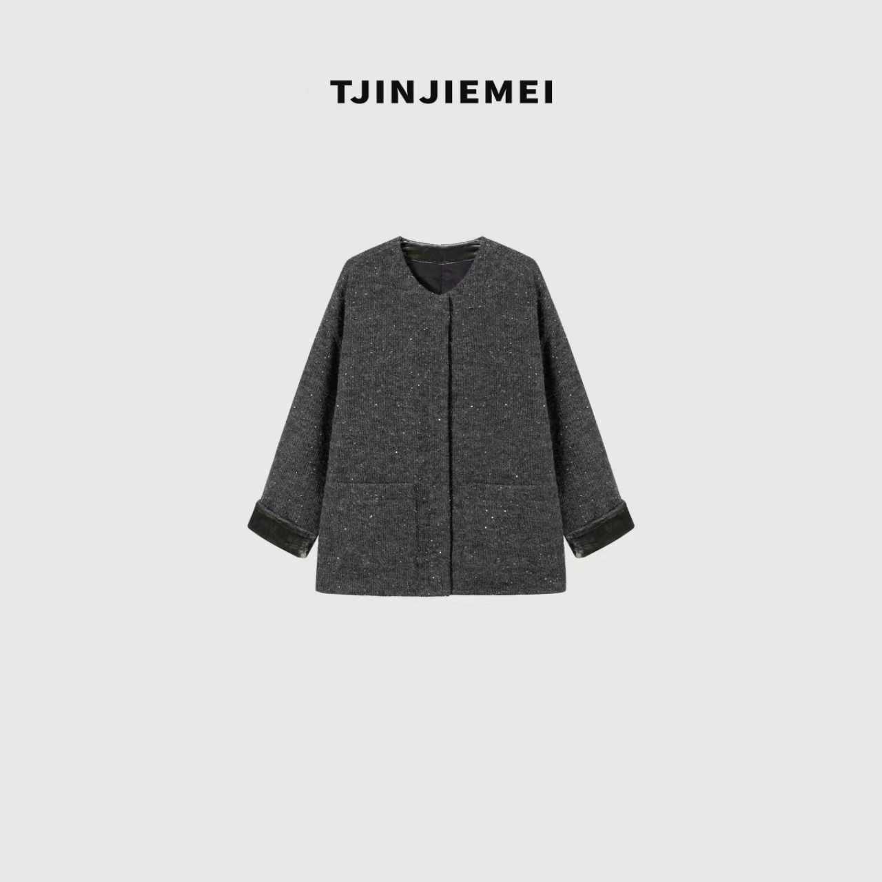 T井姐妹【银河】设计感亮片混纱小香风羽绒外套YRF2511-TJ600