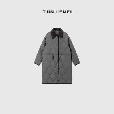 T井姐妹【安道尔】廓形时髦菱形格过膝长款翻领绒服YRF2510-783