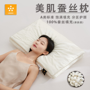 五星级酒店高端蚕丝枕头枕芯带枕套睡觉专用护颈助睡眠单人家用