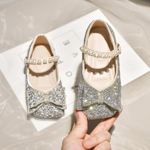 女童爱莎闪闪公主鞋2025新款春秋季儿童水晶鞋女宝宝单鞋舞蹈皮鞋