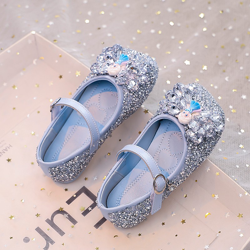 女童水晶鞋软底皮鞋单鞋艾莎公主鞋2025年春秋新款女宝宝儿童鞋子