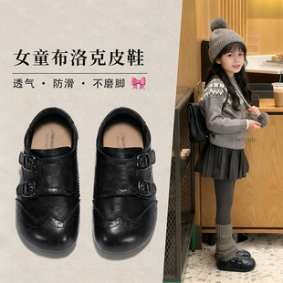 女童英伦风皮鞋小女孩黑色双扣带防滑软底百搭复古英伦风春单鞋