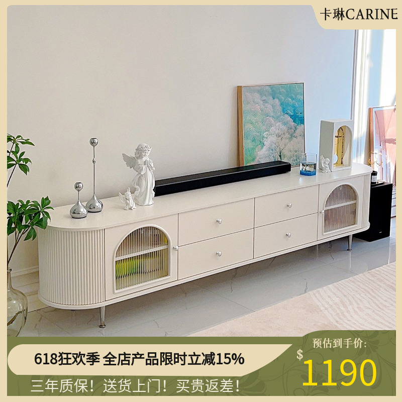 法式复古实木电视机柜茶几现代简约客厅轻奢黑白色伊丽莎白储物柜