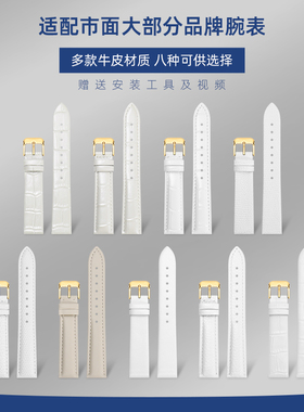白色手表带女款适配天梭DW卡西欧飞亚达罗西尼浪琴铁达时皮手表链