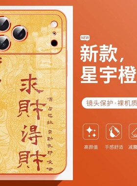 DZ适用苹果17promax手机壳新款iPhone16中国风15plus玻璃14pro财神求财得财13橙色高级感12简约个性防摔复古