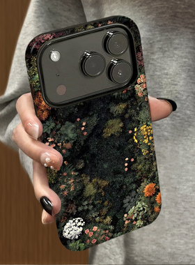 DZ深绿藏花适用苹果17promax手机壳新款iPhone16菲林15plus高级感小众女款14Pro防摔13二合一12硬壳11爆款