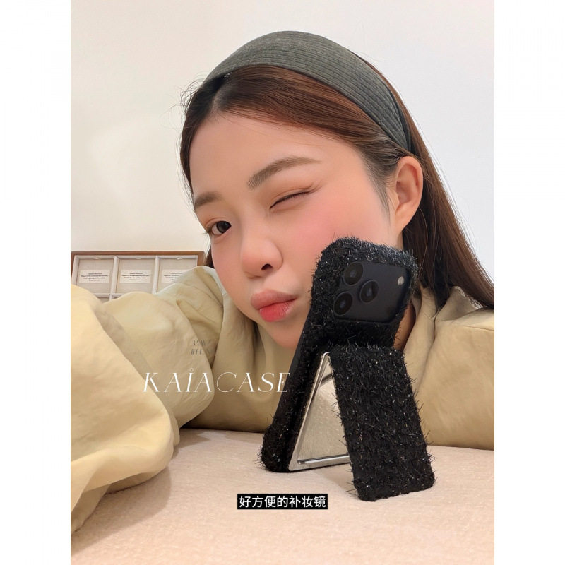 华鹃适用苹果17promax手机壳新款ins秋冬iPhone16黑绒布小香风补妆镜15Pro防摔创意网红14高级感轻奢小众女款,3C数码配件,手机保护套/壳,淘宝优惠券,粉丝福利购,淘宝优惠卷