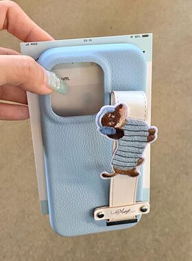 AL适用苹果16promax手机壳新款日韩15Pro简约创意14plus腊肠狗腕带13蓝色皮纹12女款防摔11软壳xsmax小众潮牌