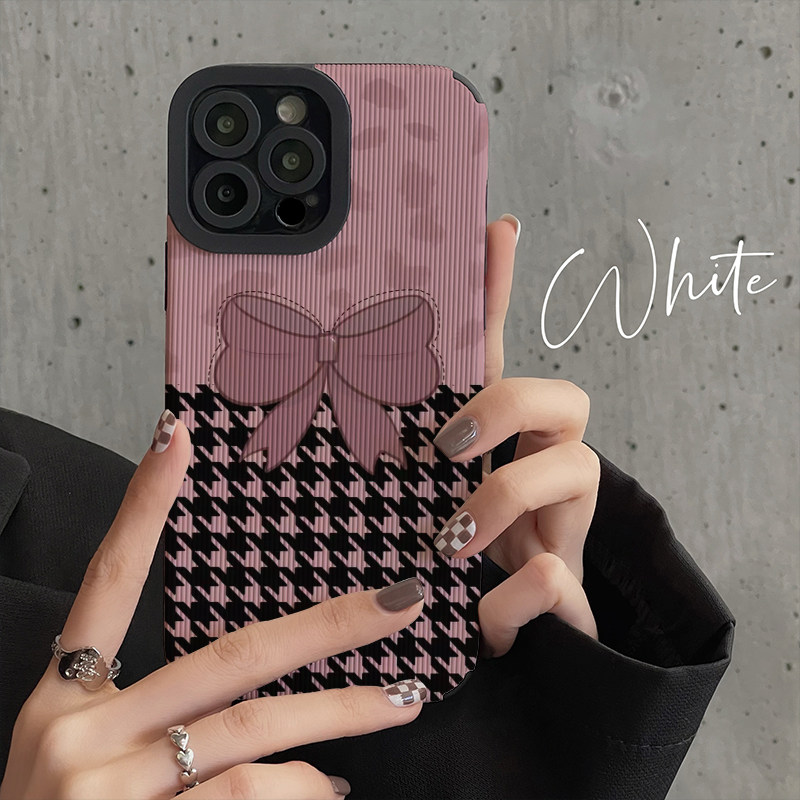 粉色蝴蝶结拼接色适用全包防摔