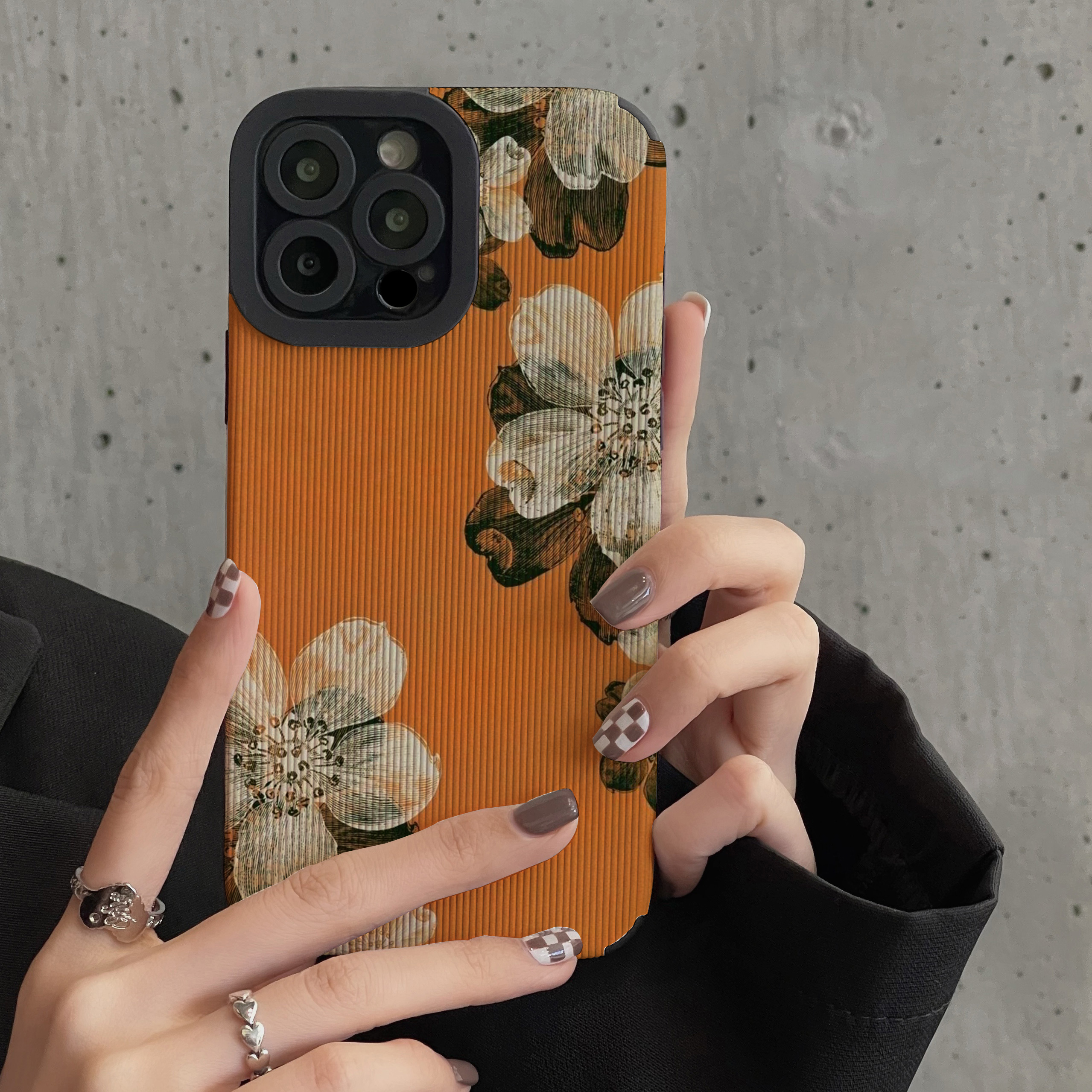 适用橙底花朵皮质全包防摔