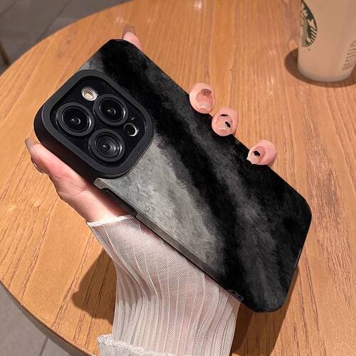 水墨黑白拼色皮质壳适用防摔