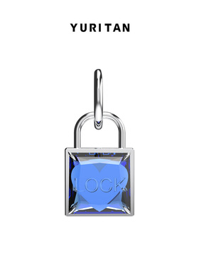 YURITAN蓝钻爱心锁耳环原创设计时尚个性情侣款镀金镶嵌宝石耳饰